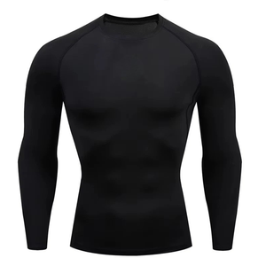 Camiseta Deportiva de Manga Larga para Hombre, Cuello Redondo, Ajustada, de Secado Rápido, Tejida, Color Negro - Product Image 1