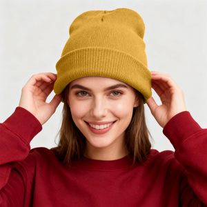 Bonnet tendance personnalisé en acrylique avec broderie, unisexe, tricoté, pour l'hiver, avec logo jacquard, marque privée, style streetwear, en acrylique à revers - Product Image 5
