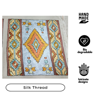 Handmade Silk Thread Embroidery Cushion <b>Cover</b> Abstract Geometric Bohemian Design Zip Closure Eco Friendly Durable Reusable - Product Image 2