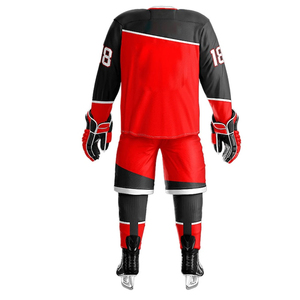 Custom Sublimation Ice Hockey Jersey Set Professional Red and <b>Black</b> Team Uniform with Matching <b>Socks</b> and Gloves - Product Image 3