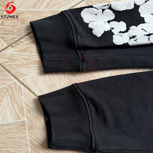 Sudadera con Capucha Negra Personalizada de Alta Calidad para Hombre con Estampado Floral Blanco, Sudadera con Capucha de Algodón y Felpa, Venta al Por Mayor OEM - Product Image 5