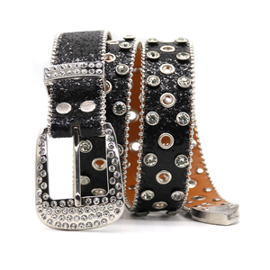 Ceinture classique occidentale unisexe de luxe avec strass en cristal et rivets entièrement sertis de diamants, ceinture de mode ornée de diamants - Product Image 5