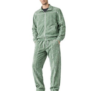 Custom Rhinestone Green Tracksuit Set | Premium <b>Zip</b> <b>Up</b> <b>Jacket</b> & Jogger Pants | Private Label Sportswear Manufacturer - Product Image 1