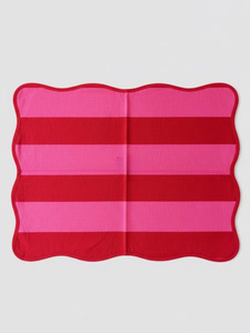Hand Block Printed Cotton <b>Placemat</b> Set: Red & Pink Striped Table Linens - Product Image 5