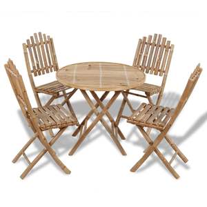 Ensemble de meubles de jardin pliables en bambou naturel massif de taille moyenne pour salle à manger - Product Image 1