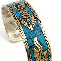 Tibetan Buddhist Religious Ritual Sign <b>Set</b> Silver Plated Alloy <b>Bangles</b>-Men's Gift - Product Image 2