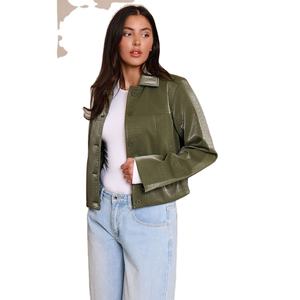 Chaqueta de Mujer, de Algodón, Tejida, Transpirable, Impermeable, con Cierre, Corte Ajustado, Cuello Camisero, Estilo Casual, Elegante, Y2K, Urbana, Motera - Product Image 1