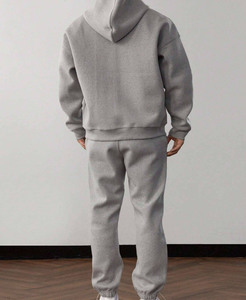 Survêtement gris chiné uni pour homme – Coupe régulière, respirant, écologique, vêtements de sport décontractés avec sweat à capuche zippé et pantalon de jogging - Product Image 4