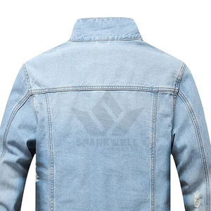 <b>Men's</b> Light Blue Distressed Denim <b>Jacket</b> Stand Collar Button Closure <b>Long</b> Sleeve Casual Ripped Jean <b>Jacket</b> Spring Autumn Wear - Product Image 5