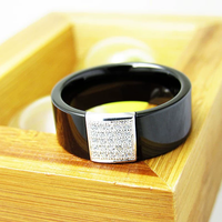 Bague en carbure de tungstène noir avec zircone pavée et incrustation en argent, alliance de 8 mm pour homme, bijoux de luxe en gros