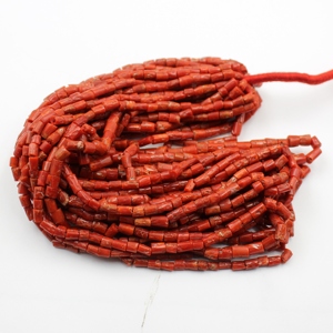 Natural Italian Red Coral Smooth Tube Shape <b>Beads</b>, Handmade loose Gemstone 18"Inch <b>Beads</b>, Factory <b>Direct</b> Small Size <b>Beads</b> - Product Image 1