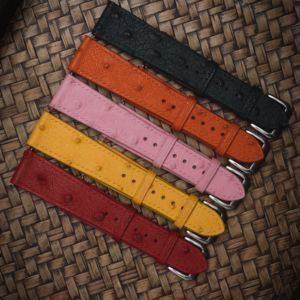 Bracelet de montre en cuir d'autruche de qualité supérieure, motif plume emblématique, pour montres de luxe, finition sur mesure exquise au choix - Product Image 1