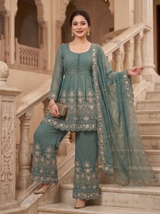 Ensemble haut palazzo et dupatta brodés de sequins pour femme, tenue ethnique élégante pour mariage - Product Image 5