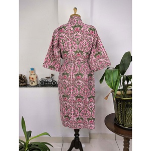 Cotton Printed Kimono Solid Simple Maxi Woven Sleeveless Loose Cover up <b>Robe</b> V Neck Wrap Dress <b>Beach</b> Lounge Wear Women - Product Image 5