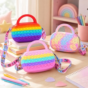HauHwa OEM Custom Silicone Heart <b>Popper</b> Bag Kids Cute Crossbody Purse Girls 4-7 Years Old Soft Sensory <b>Fidget</b> Handbag Zipper - Product Image 6