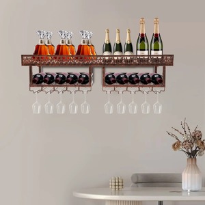 Organizador de Pared Metálico Resistente para Licores y Copas de Vino, Acabado Cobre Vintage, Estante Flotante para Botellas - Product Image 1