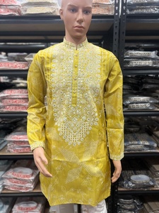 Kurta jaune brodé pour homme, style traditionnel indien et pakistanais, pour mariage et occasions festives - Product Image 3