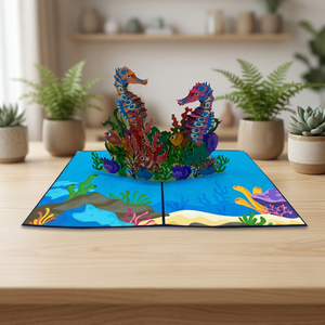 Meilleure Vente : Carte Pop-up Hippocampes 3D Faite à la Main en Papier Découpé au Laser, Design Personnalisé, Tendance Actuelle, Cadeaux de Saint-Valentin du Vietnam, Amour - Product Image 4