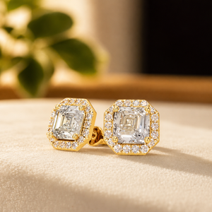 Boucles d'oreilles en argent sterling 925 avec diamant taille Asscher et halo de moissanite certifiées GIA – Bijoux de mariage classiques pour femme - Product Image 4