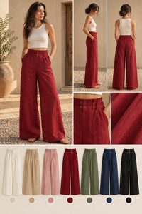 Trending B2B Wholesale Apparel-Loose Casual Summer <b>White</b> Tank Top and Maroon Wide Leg Pants Two Piece Set Bulk Supplier - Product Image 3
