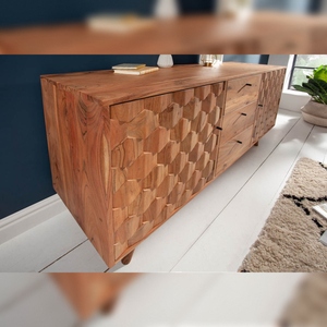 Vandana Heritage Vision wood <b>sideboard</b> MYSTIC LIVING 145cm acacia natural chest of drawers with drawers 3D design - Product Image 3