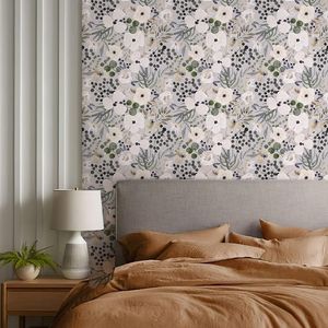 Carta da Parati Adesiva Beige e Marrone Caffè con Motivi Floreali e Foglie in Stile Boho Vintage, Facile da Applicare, Decorazione Murale - Product Image 3