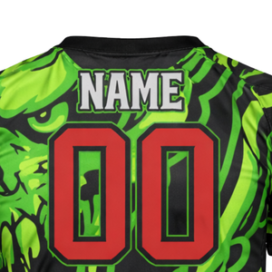 เสื้อฟุตบอลแบบซับลิเมชั่นสั่งทำสำหรับผู้ชาย สีเขียวดำ ลายหัวกะโหลก คอวี ชุดทีม ระบายอากาศได้ดี เสื้อกีฬา - Product Image 5