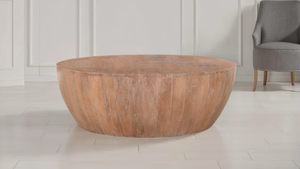 Table basse pliable artisanale moderne pour salon, en bois de manguier massif, finition marbre travertin brun clair, mobilier minimaliste - Product Image 3