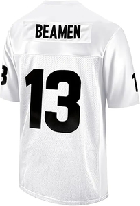 Maillot de football américain blanc pour homme à col en V avec imprimé requin numéro 13, en maille sublimée respirante, manches courtes, coupe classique - Product Image 2