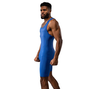 Singlet de Lucha Libre Personalizado de Alta Calidad, Azul, con Logotipo Digital Impreso, 100% Poliéster, Secado Rápido, Transpirable, Talla Grande para Adultos, 220g - Product Image 2