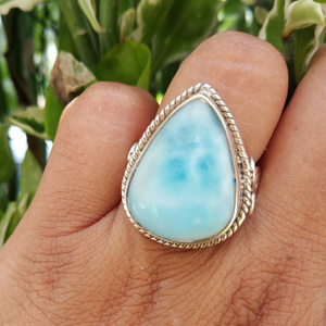 Belle bague en larimar bleu, argent 925, pierre précieuse, faite à la main, luxe, pour elle - Product Image 5