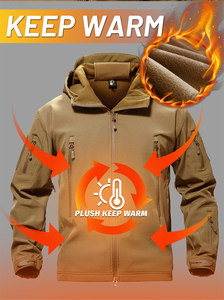 Men's Hooded Softshell <b>Jacket</b> Waterproof Windproof <b>Fleece</b> <b>Lined</b> Multi-Pockets Outdoor Workwear Style Autumn Wear - Product Image 3
