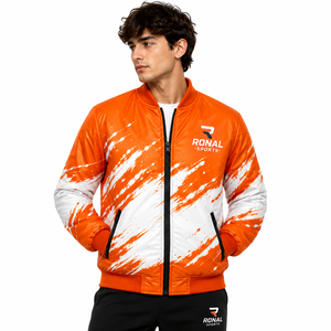 Custom Printed Winter Padded Sportswear <b>Utility</b> Bomber Leather <b>Jacket</b> <b>Men</b> with Zipper Pockets Top Quality - Product Image 3