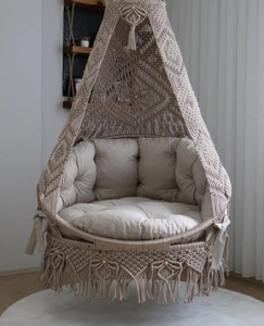 Handmade <b>Macrame</b> Hanging Swing Chair: Boho Balcony Decor - Product Image 1