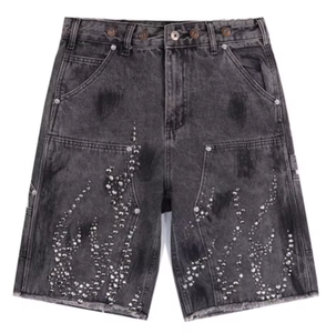 Pantalones Cortos de Mezclilla Fire Diamond, Pantalones Cortos con Gráficos de Diamantes de Imitación Vintage, Ropa Urbana para Hombre, Pantalones Cortos de Hip Hop Harajuku - Product Image 2