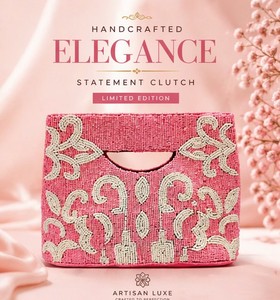 Bolso de mano rosa con cuentas hecho a mano – Elegante bolso de noche llamativo |   Bolso de mano de lujo de edición limitada - bolso de noche con cuentas para mujer - Product Image 1
