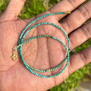 Handmade Turquoise <b>Beaded</b> Necklace Gold Accent Delicate Boho Minimalist Jewelry Gift for Women - Product Image 4