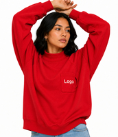 Sweat-shirt en molleton de coton épais pour femme, col montant, épaules tombantes, coupe oversize, imprimé, avec appliqués personnalisés, style décontracté hiver