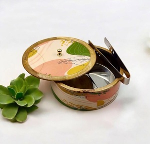 Acacia Wooden Serving Storage Bowl with <b>Lid</b> & Metal Tong Tableware Dinnerware Home <b>Decor</b> Foods & Snack Storage Box At Best Price - Product Image 1