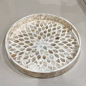 Modern Luxury Mother Pearl Serving Tray <b>Vintage</b> Shell Inlay Handcrafted Decorative Platter Elegant Coffee Table Dishwasher <b>Safe</b> - Product Image 2