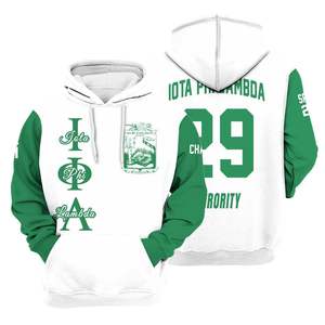 Sudadera con Capucha de la Hermandad Iota Phi Lambda, Blanca y Verde Esmeralda, Personalizada con el Año de la Fundación 1929, para Mujer - Product Image 3