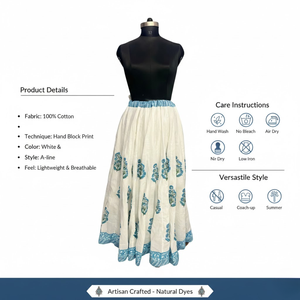 กระโปรงแม็กซี่ทรงบานผ้าฝ้ายพิมพ์ลายด้วยมือ 36 ลาย คอลเลคชั่น Kali พร้อมซับใน ดีไซน์ Aster Carry แต่งขอบตัดสี - Product Image 5