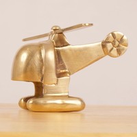 Figurine miniature d'hélicoptère en laiton massif antique, artisanale, modèle d'avion vintage en métal de luxe, sculpture, décoration de table