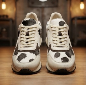 Genuine <b>Leather</b> Cow Print Round Toe Lace-Up Breathable Men's Sporty <b>Sneakers</b> All Seasons Rubber Outsole EVA Midsole - Product Image 6