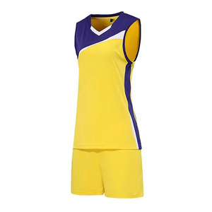 Custom Yellow Purple V-Neck Sleeveless <b>Volleyball</b> Uniform <b>Set</b> Unisex Moisture Wicking Sublimated Print Teamwear - Product Image 5