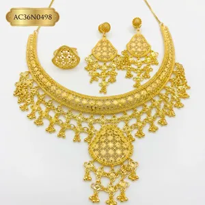 Gold Plated Trendy Statement <b>Necklace</b> Set with Engraved Pendant Dangling Charms Box Chain for Women's Wedding Ethnic Fashion - Product Image 2