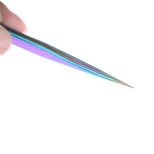 Pince à cils en acier inoxydable pour extensions de cils, droites et courbées, colorées arc-en-ciel, 2026 - Product Image 5