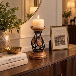 Support de bougie en bois rustique fait main, centre de table naturel, décoration d'intérieur, cadeau pour mariage ou fête - Product Image 3