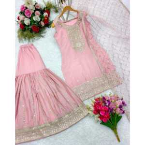 WW Designer Women's Pink Party Wear Set con Hermosa Dupatta y Sarara Top Talla L - Product Image 3