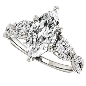 Suministro directo de fábrica de Plata de Ley 925 con anillo de compromiso de moissanita de corte Marquesa de 3,08 quilates del exportador indio - Product Image 4